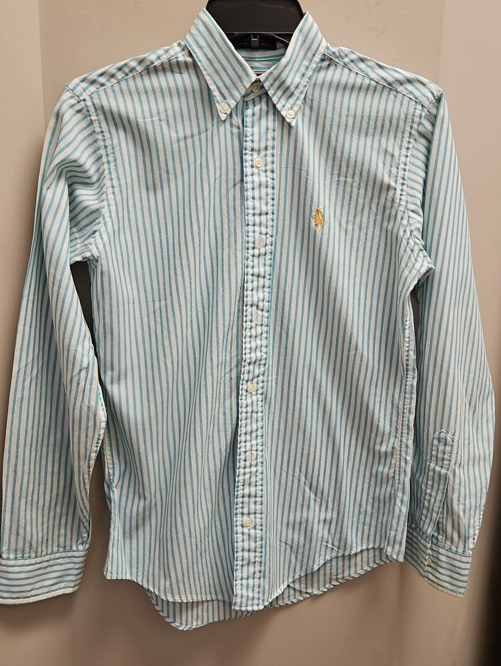 Ralph Lauren Light Blue and White Striped Button-Down Dress Shirt
